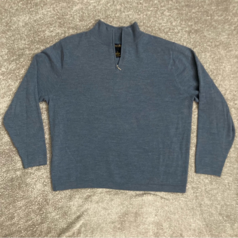 Garret Scott Extra Fine‎ Merino Wool 1/4 Zip Sweater Blue XL Minimalist Classic